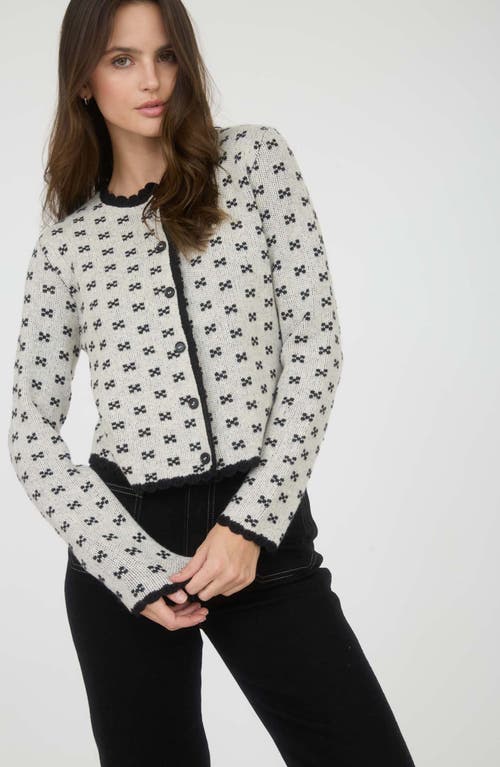 Blu Pepper Bow Patterned Scalloped Crop Cardigan In White