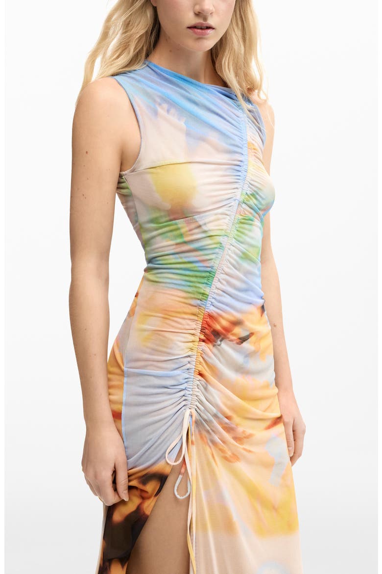 Abstract Print Ruched Midi Dress, Alternate, color, YELLOW MULTI