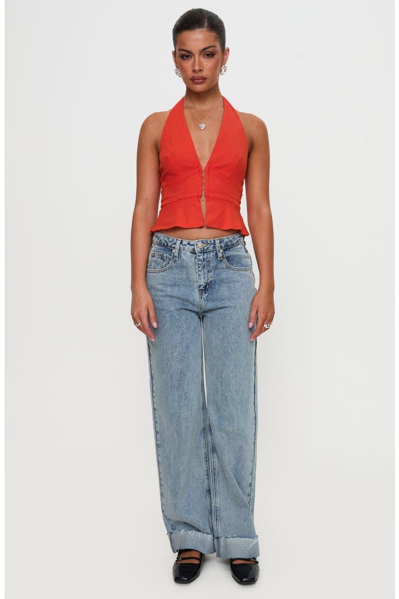 Pleasing Peplum Halter Top, Alternate, color, RED