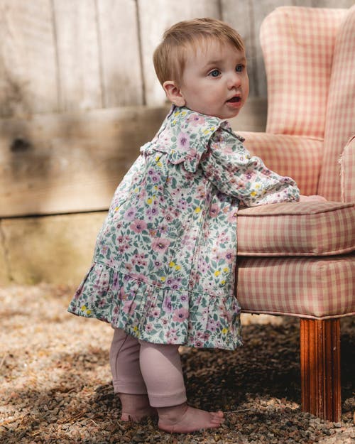 Deux Par Deux Muslin Dress And Solid Leggings Set In Multi