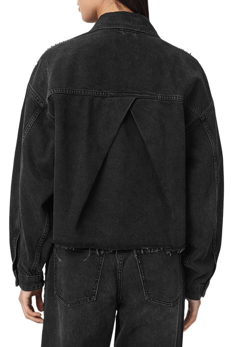 Nicky Stud Denim Jacket, Alternate, color, WASHED BLACK