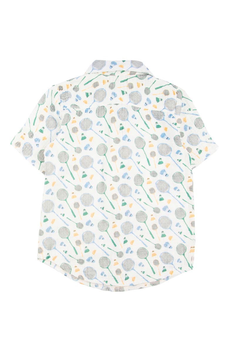 Miki Miette Kids' Jerry Racket Print Short Sleeve Cotton Button-Up Shirt, Alternate, color, Badminton