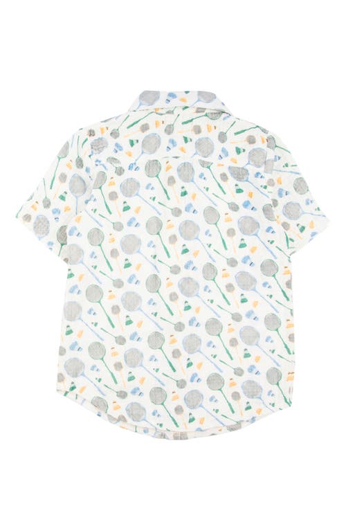 Miki Miette Kids' Jerry Racket Print Short Sleeve Cotton Button-up Shirt In Badminton