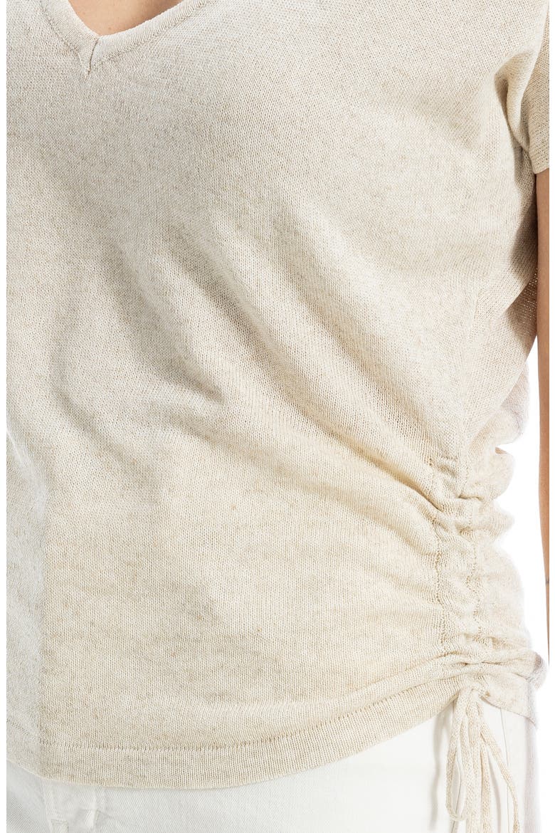 Side Ruched Short Sleeve V-Neck Sweater, Alternate, color, OYSTER