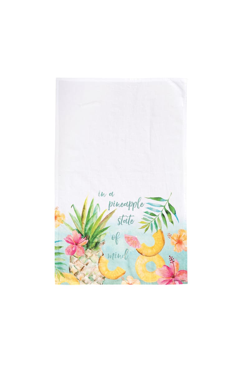 In A Pineapple State Of Mind Printed Flour Sack Kitchen Towel DishTowel, Main, color, White
