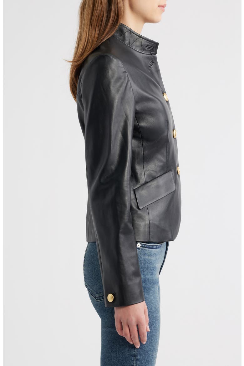 Sadie Crop Leather Blazer, Alternate, color, BLACK