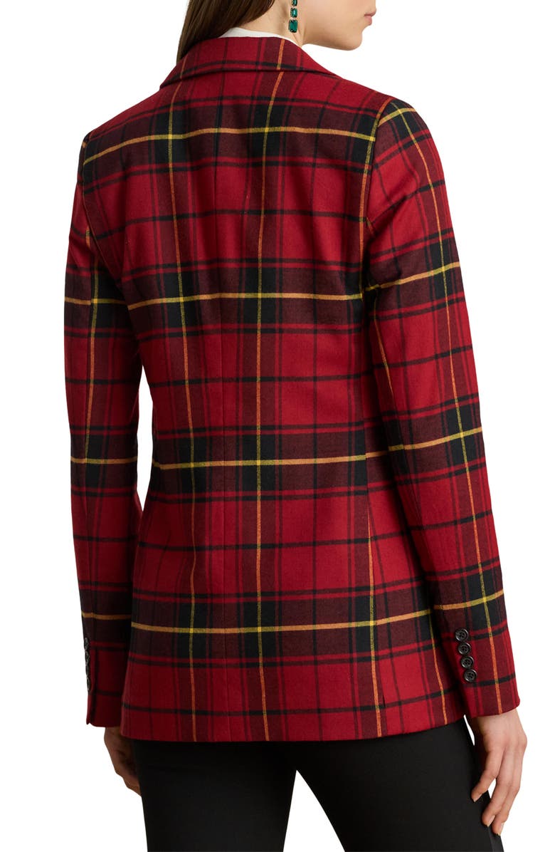Lauren Ralph Lauren Tartan Wool Blend Blazer, Alternate, color, Red/ Black/ Yellow Multi