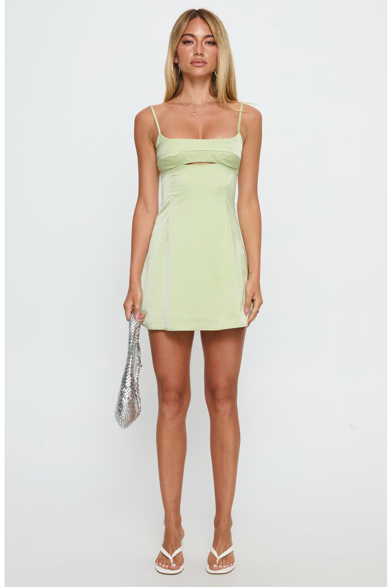 Powell Cutout Satin Minidress, Alternate, color, SAGE GREEN