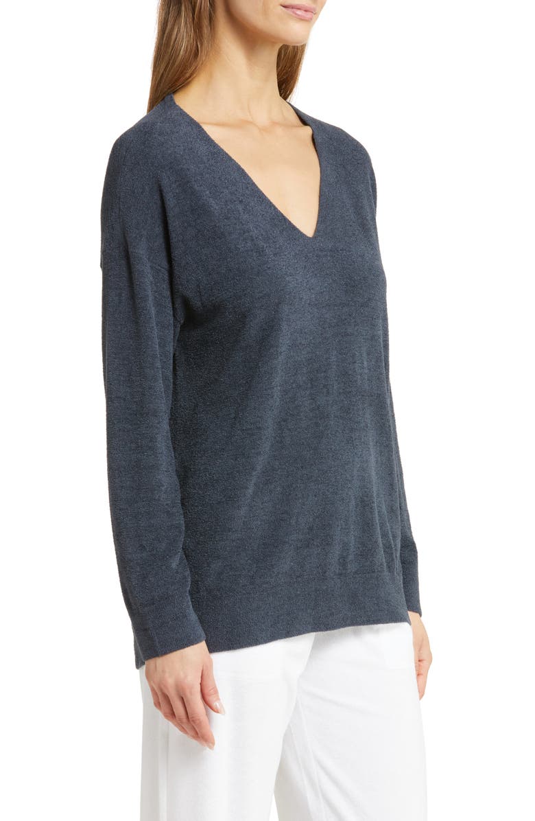 Barefoot Dreams<sup>®</sup> High-Low Hem V-Neck Pajama Pullover Sweater, Alternate, color, Tidewater