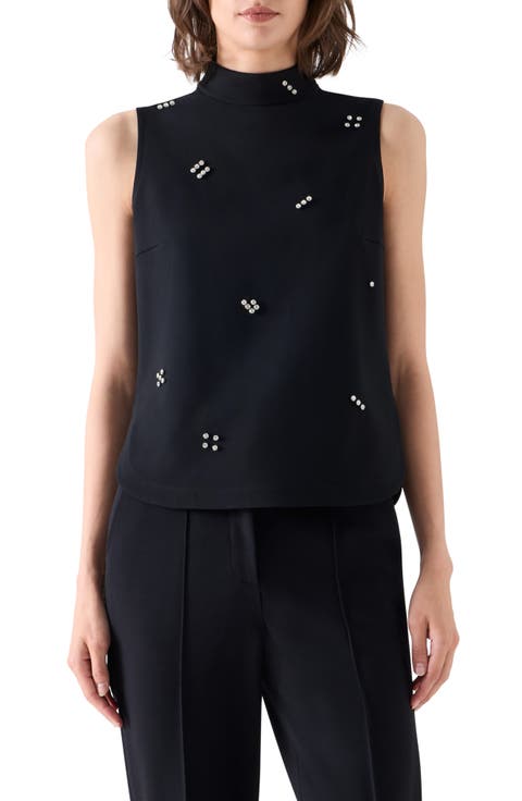 Dice-Dot Embellished Mock Neck Jersey Top