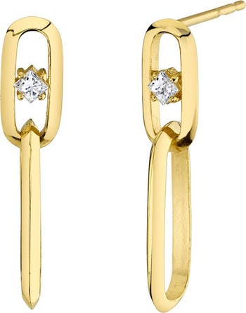 RON HAMI 14K Yellow Gold Princess Cut Diamond Oval Link Drop Earrings ...