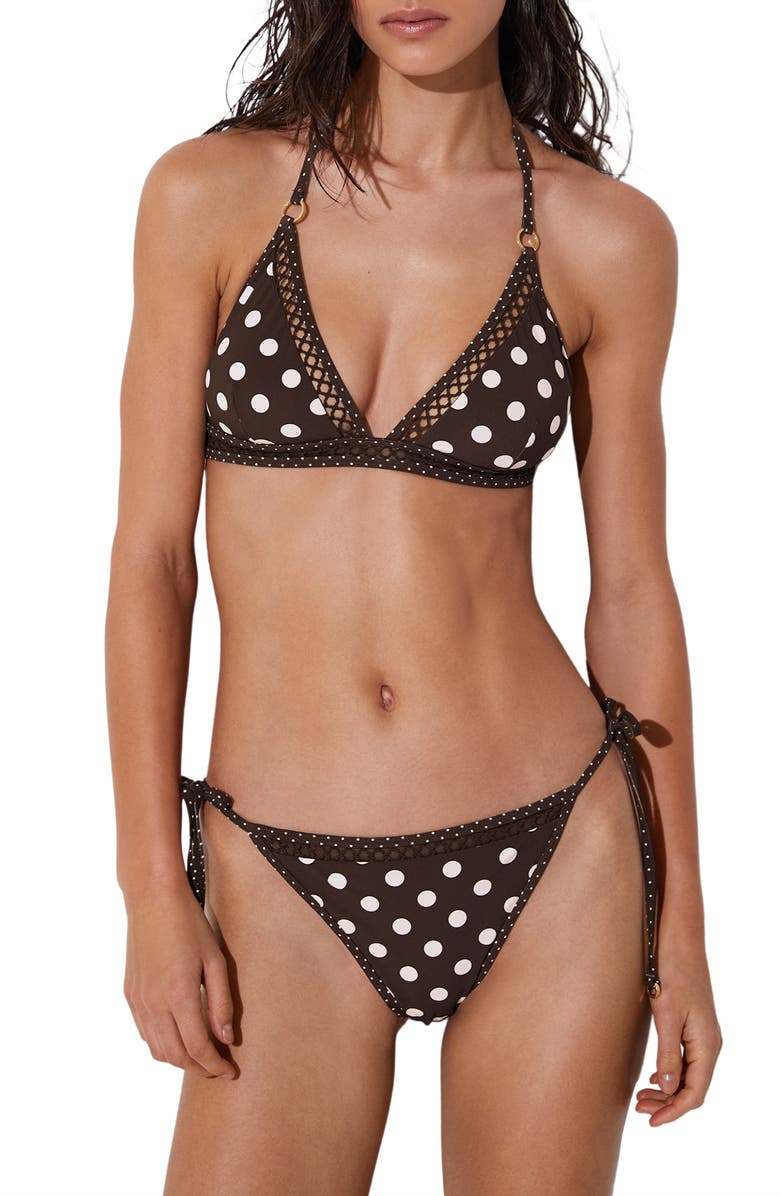 Reiss Hennel Polka Dot Bikini Bottoms, Alternate, color, Chocolate Brown