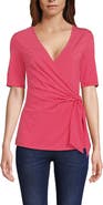 Lands' End Elbow Sleeve Lightweight Jersey Side Tie Blouse