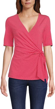 Lands' End Elbow Sleeve Lightweight Jersey Side Tie Blouse