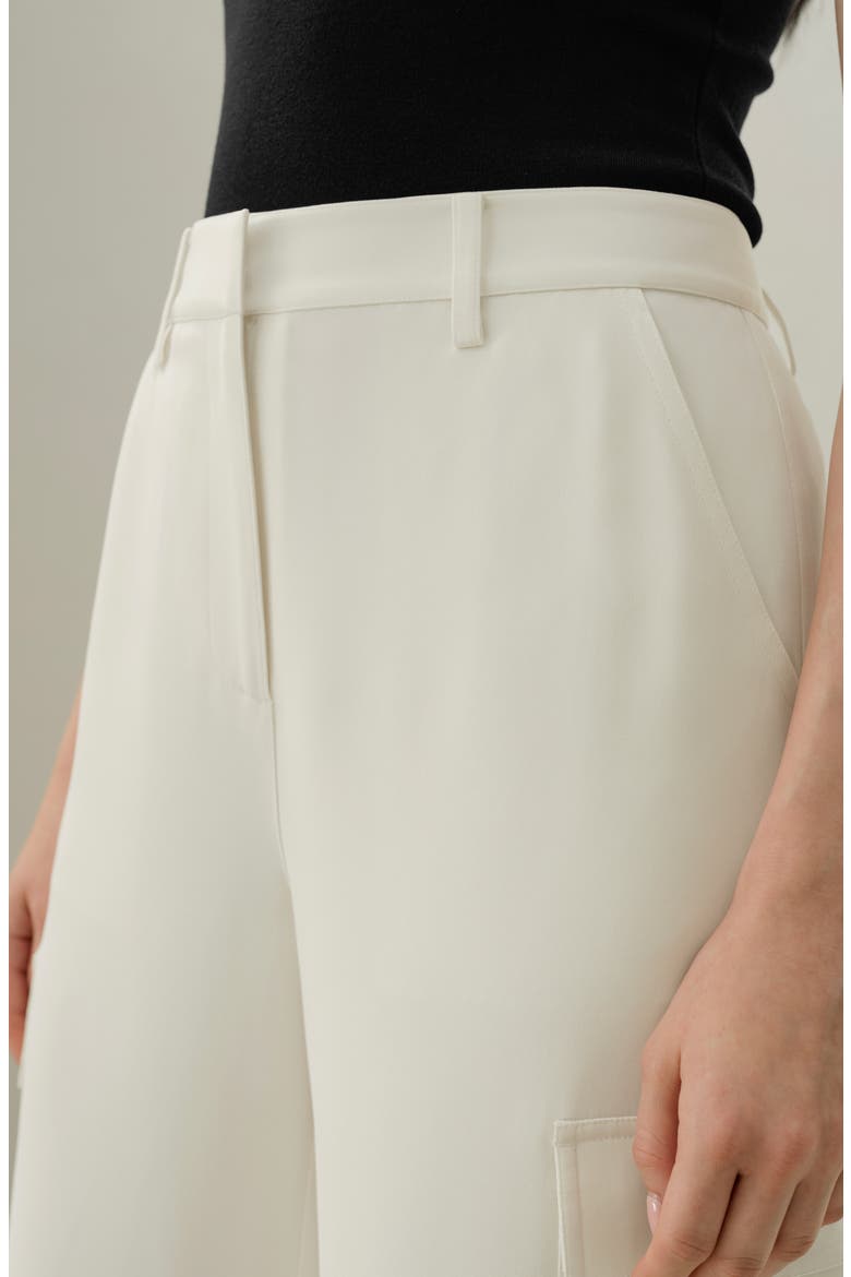 Women's White Silk Crepe Cargo Pants, Alternate, color, Natural White