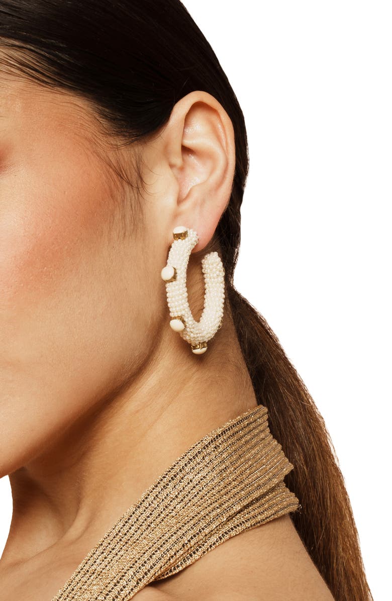Deepa Gurnani Hayes Beaded Hoop Earrings, Alternate, color, Ivory