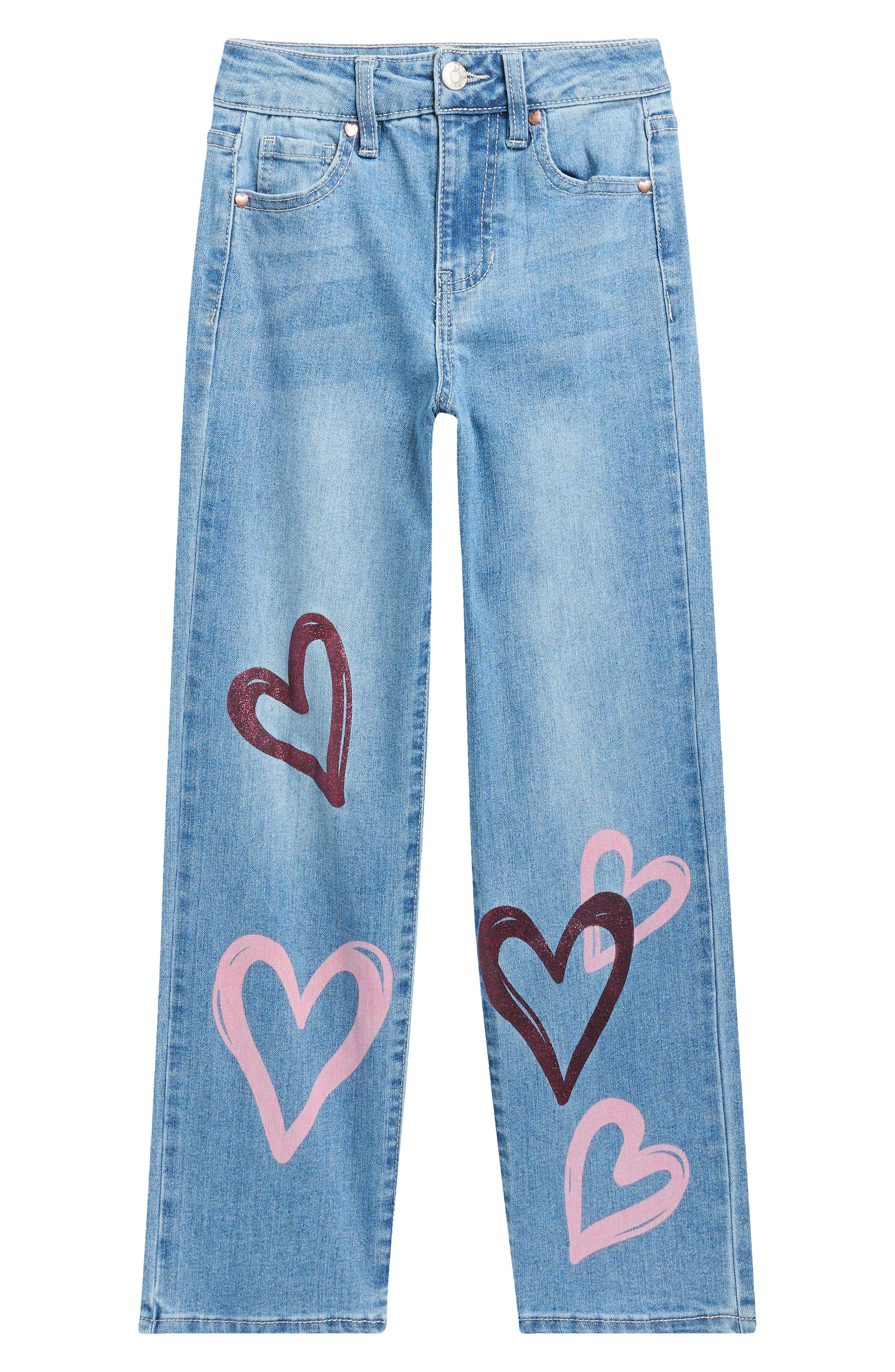 YMI Kids' Relaxed Fit Heart Accent Straight Leg Jeans