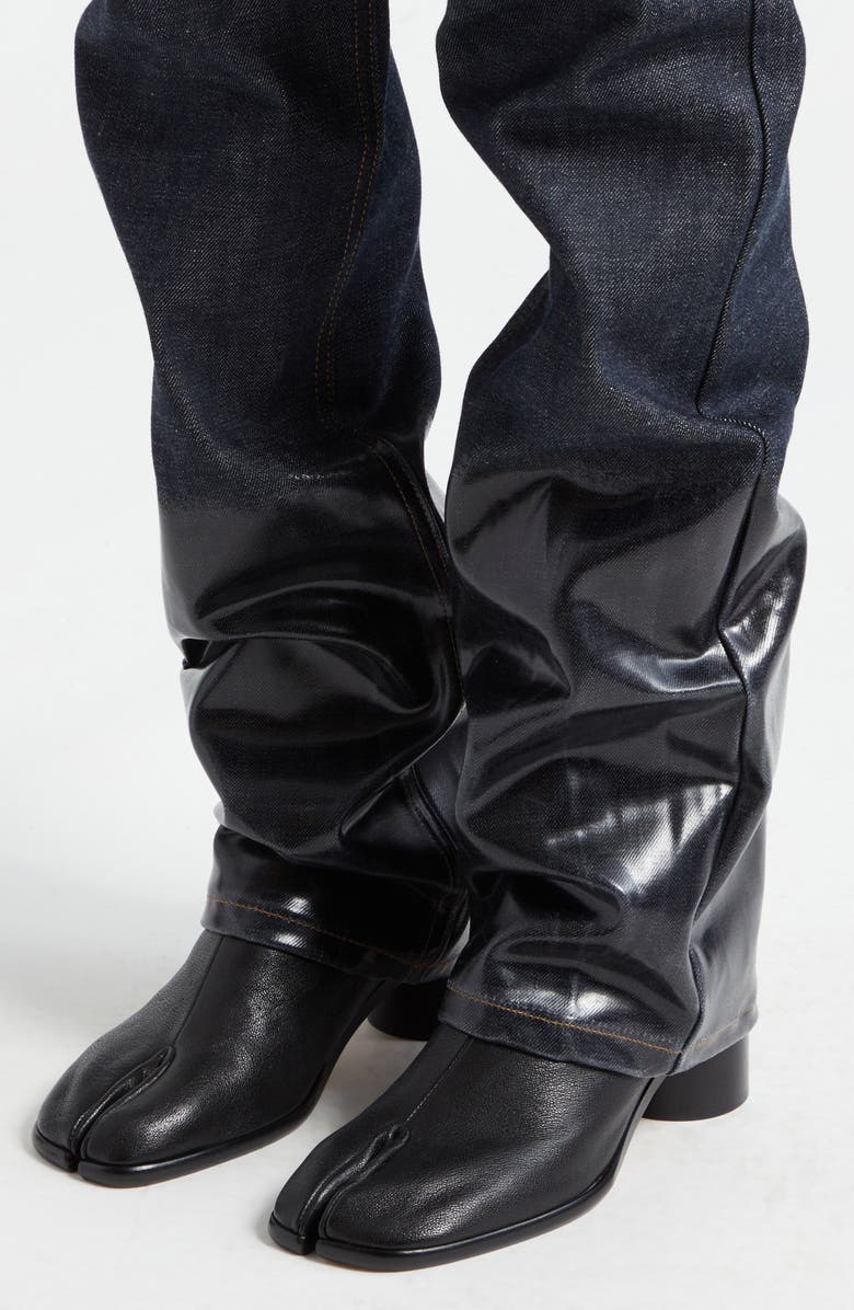 Maison Margiela Lacquered Hem Cotton Denim Jeans, Alternate, color, 