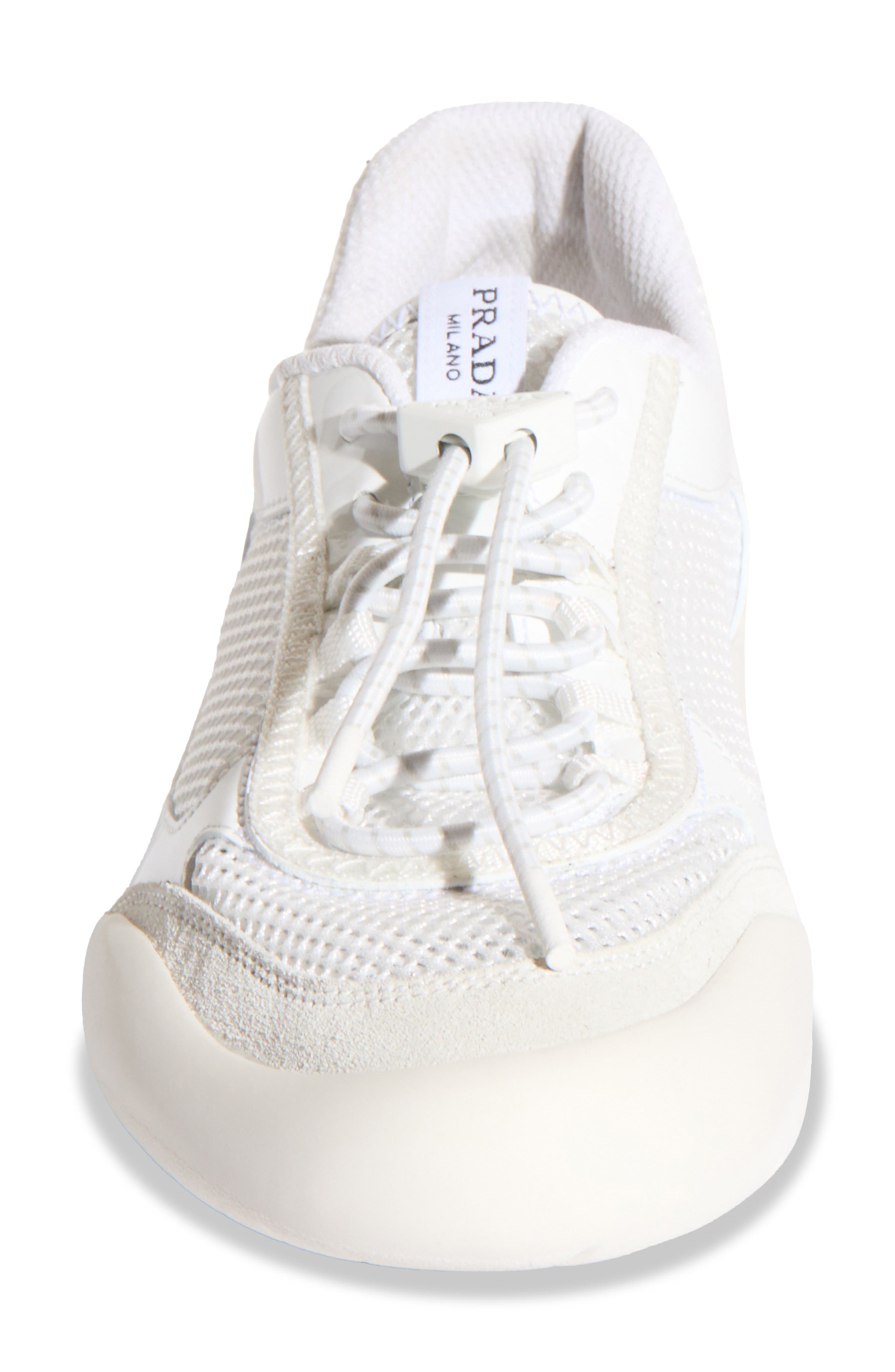 Prada Speedrock Mixed Media Sneaker, Alternate, color, Bianco