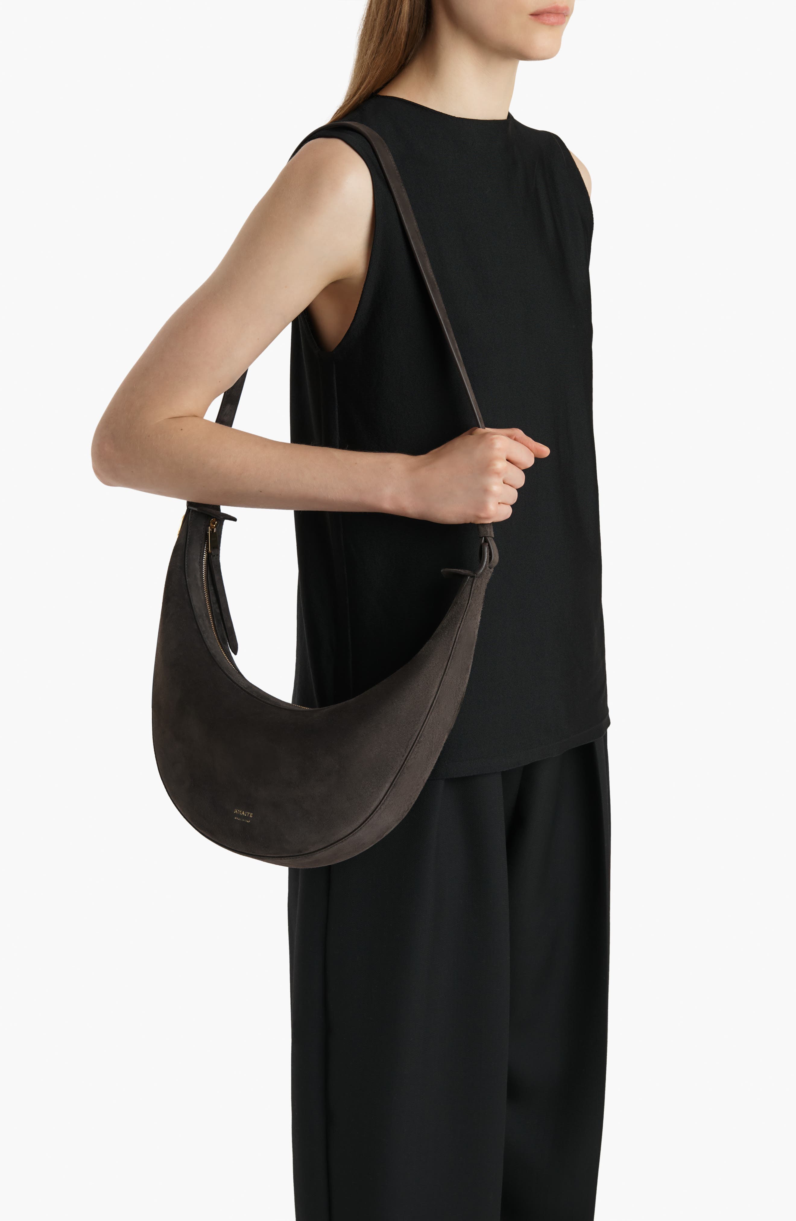 Khaite Small Augustina Suede Hobo Bag, Alternate, color, Dark Brown 950