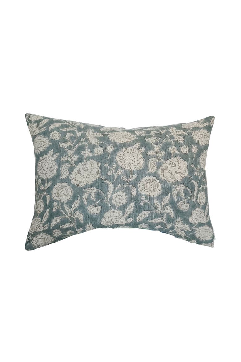Lauren | Dusty Blue Floral Handblock Pillow Cover, Alternate, color, Dusty Blue