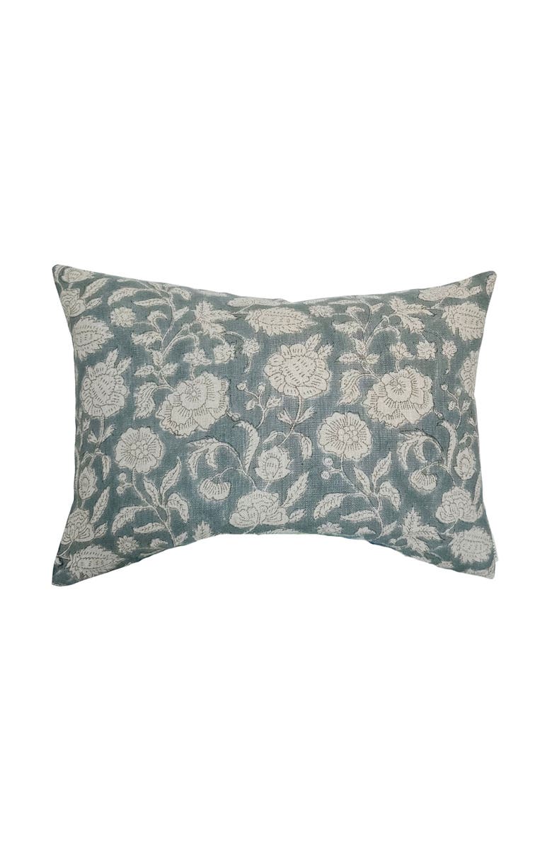 Linen & James Lauren | Dusty Blue Floral Handblock Pillow Cover, Alternate, color, Dusty Blue