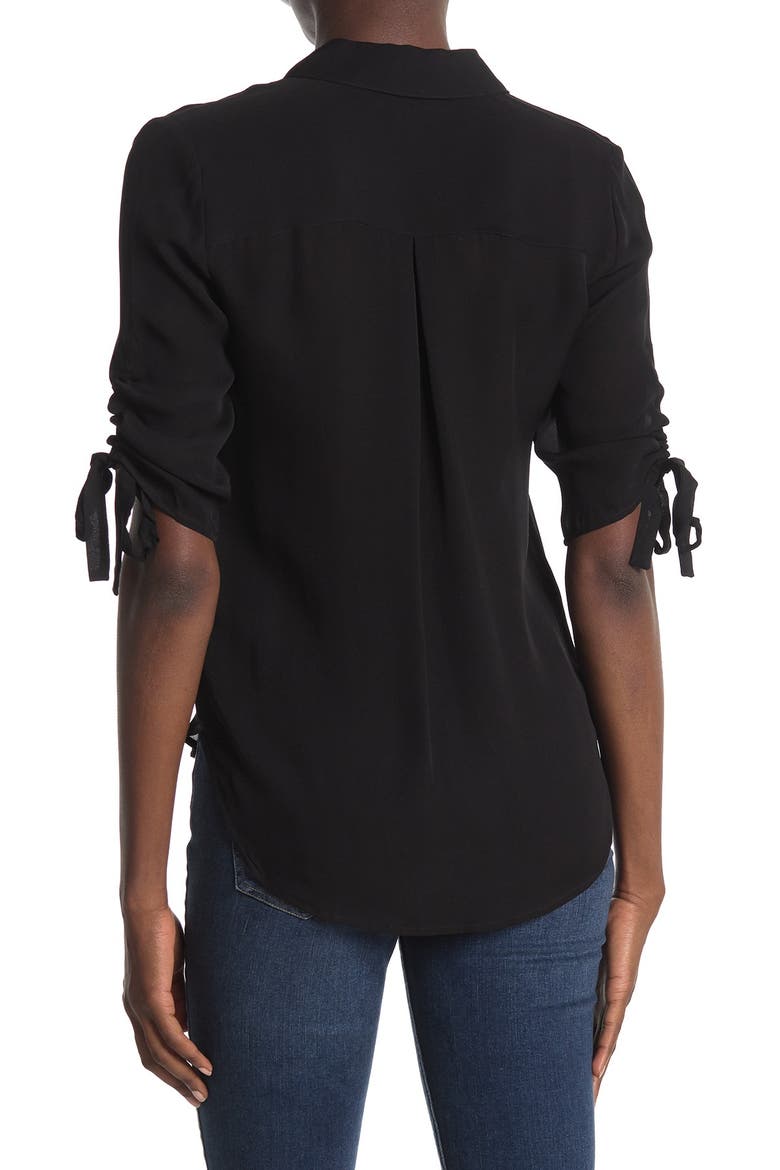 Isa Ruched Sleeve Silk Blouse, Alternate, color, BLACK