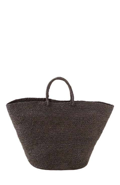 Braided Raffia Tote Black