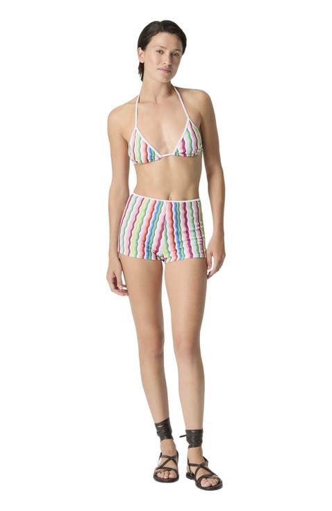 Terry Cloth Hot Pants With Zigzag Print
