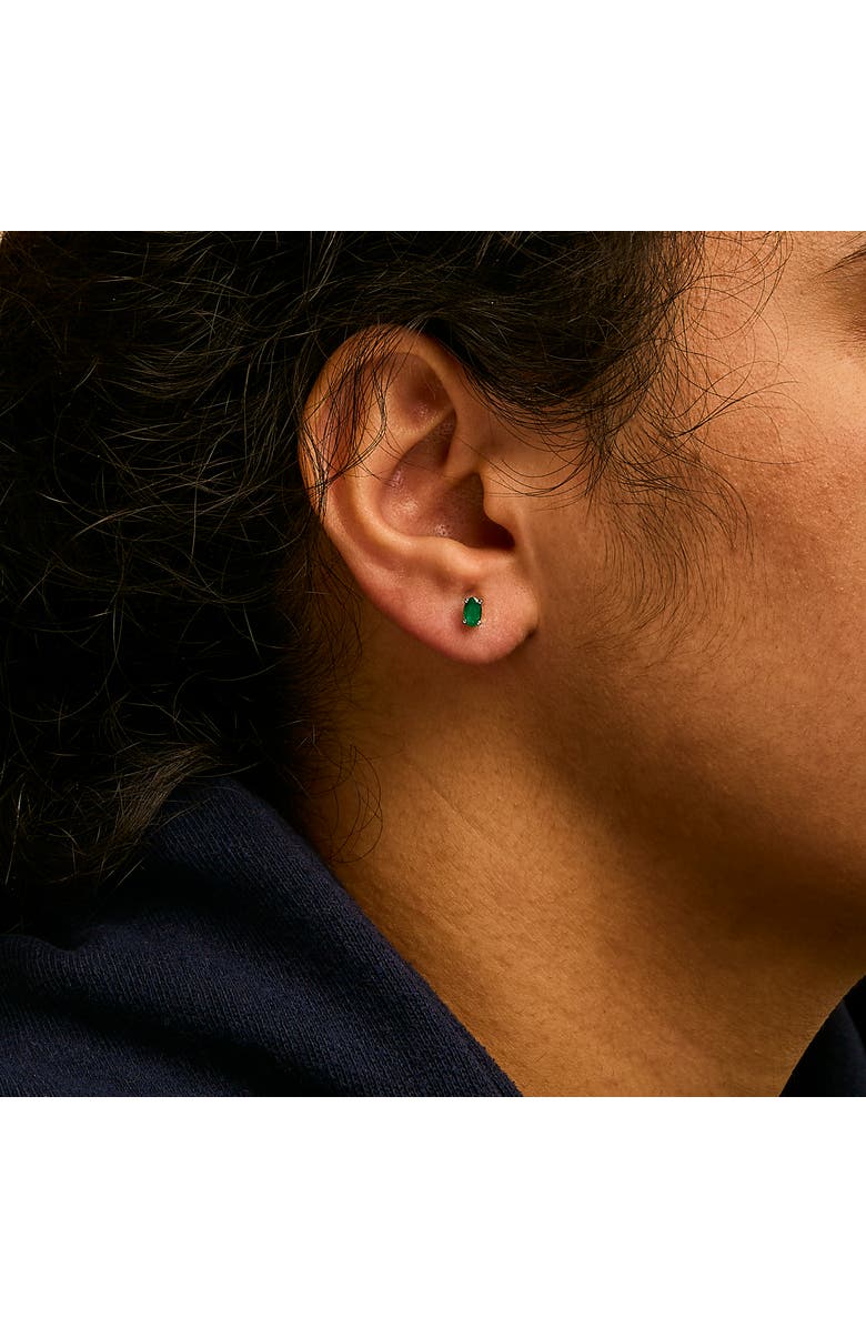 Haus of Brilliance 14K Gold Oval Cut Gemstone Birthstone 5x3 mm Stud Earrings, Alternate, color, White | Green Emerald