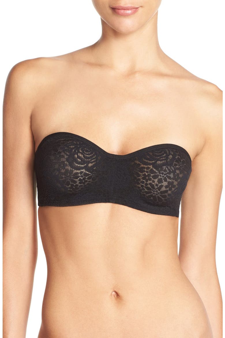 Halo Lace Underwire Strapless Bra, Main, color, BLACK