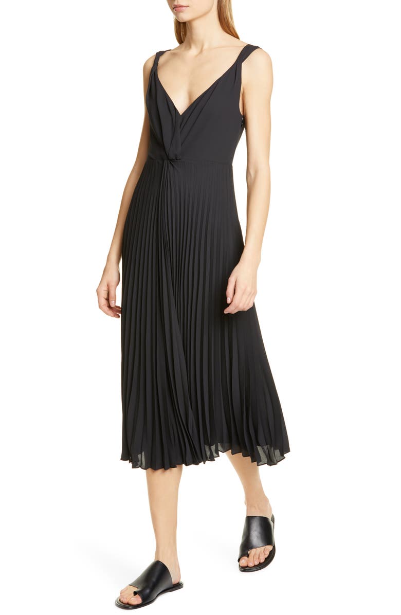 Vince Twist Front Pleated Midi Dress, Alternate, color,