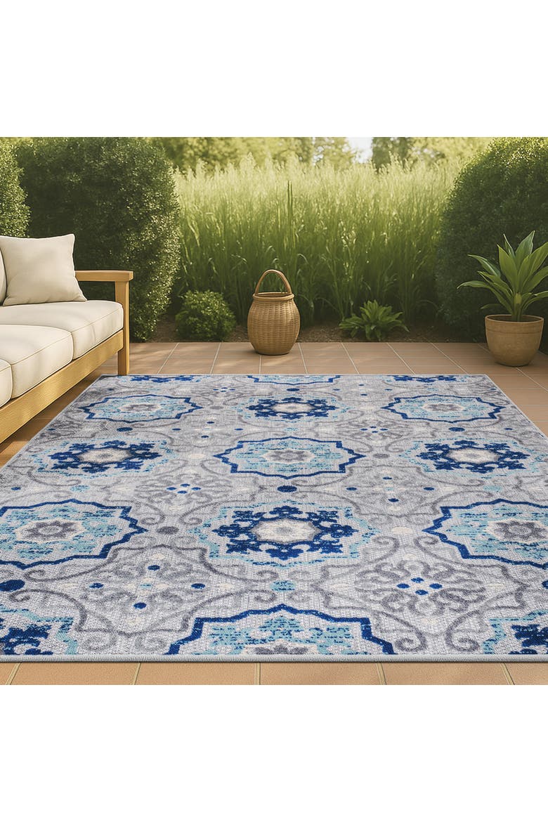 Mediterranean Medallion Indoor/Outdoor Area Rug, Alternate, color, Blue/Gray