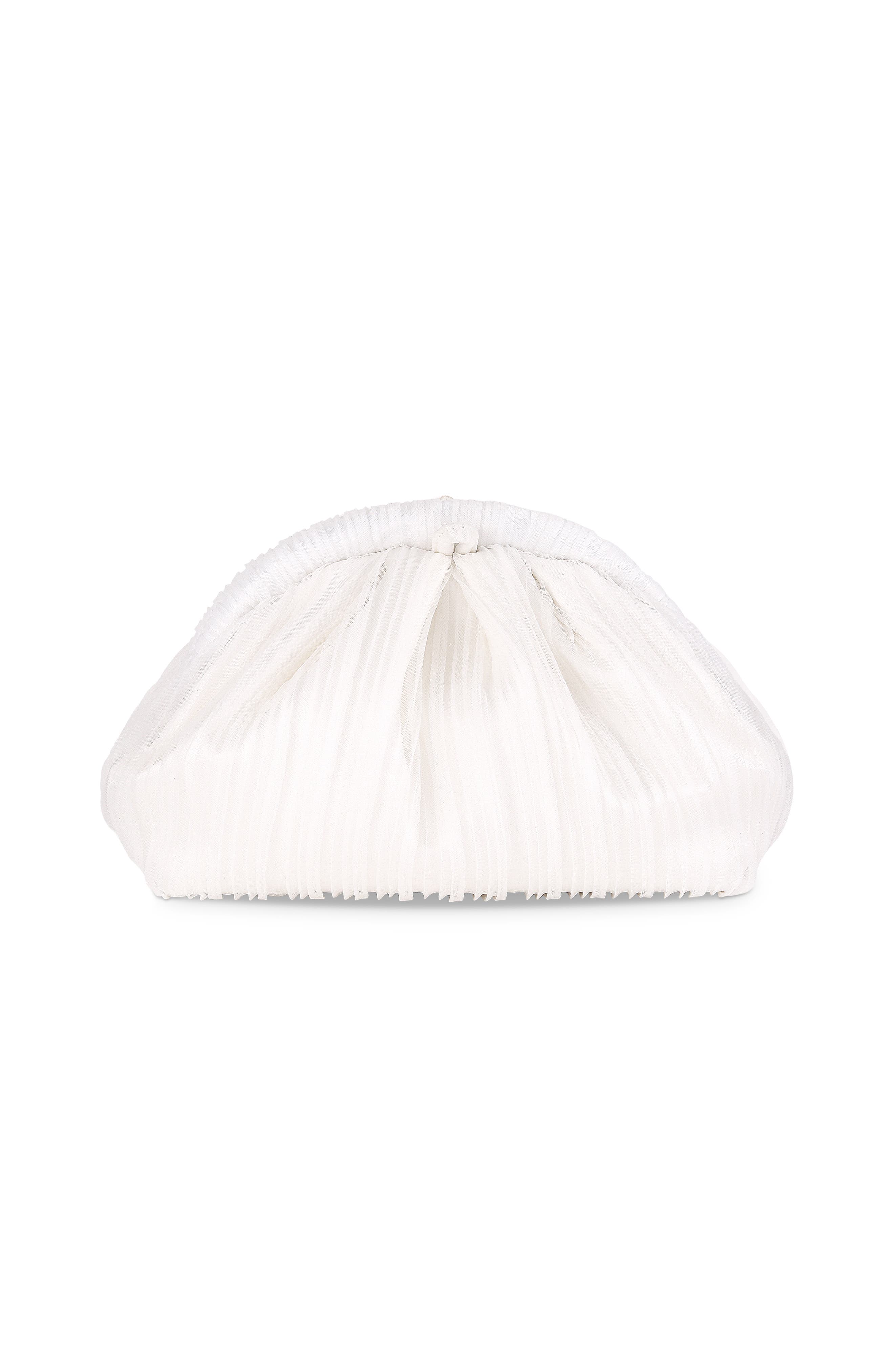 Jewel Badgley Mischka Vale Pleated Tulle and Satin Mini Pouch Clutch, Alternate, color, White