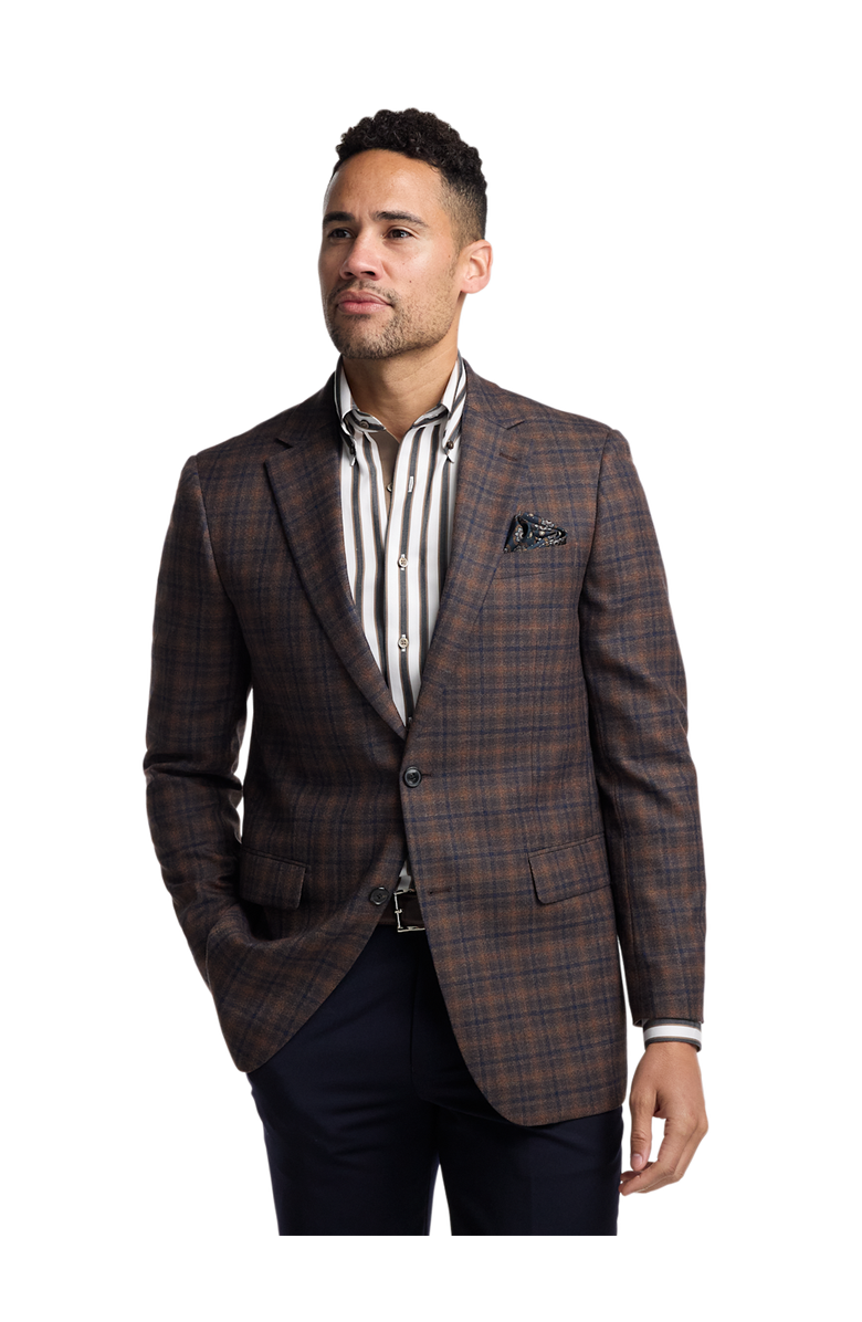 Paul Fredrick Wool Blend Plaid Single Breasted Notch Lapel Sport Coat, Alternate, color, Brown/Navy