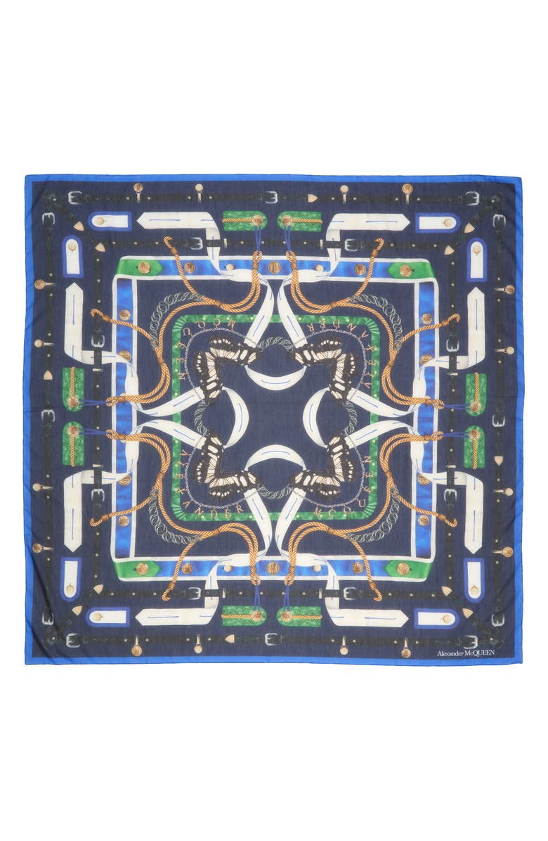 McQueen Square Habutai Weave Cotton & Silk Scarf, Main, color,