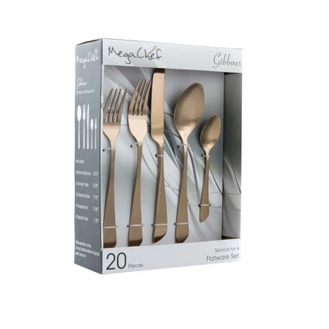 Gibbous 20 Piece Flatware Utensil Set, Stainless Steel Silverware Metal Service for 4