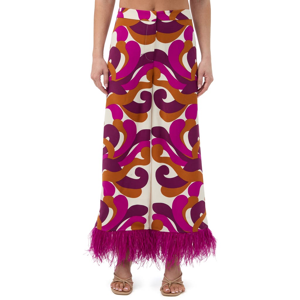 Trina Turk Short Weekend Printed Feather Trim Pant In Purple