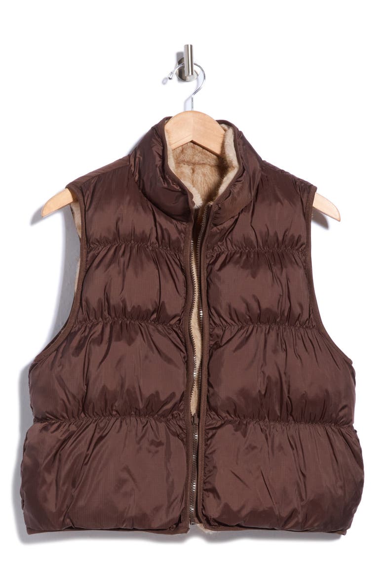 Reversible Faux Fur Vest, Alternate, color, DARK ESPRESSO