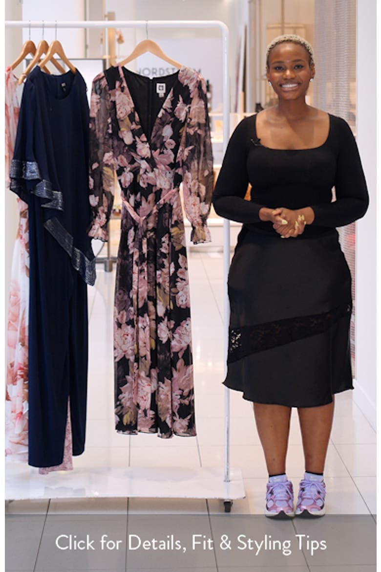 Metallic Floral Print Long Sleeve Faux Wrap Maxi Dress video