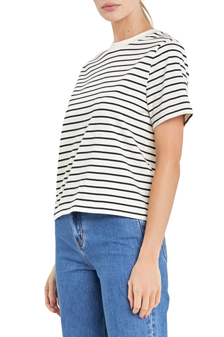 Striped Cotton Jersey Short Sleeve T-Shirt, Alternate, color, BLACK