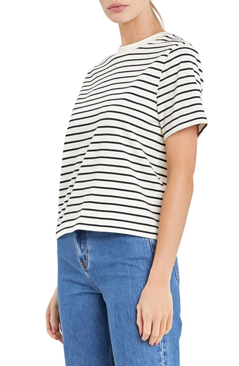 English Factory Striped Cotton Jersey Short Sleeve T-Shirt, Alternate, color, Black