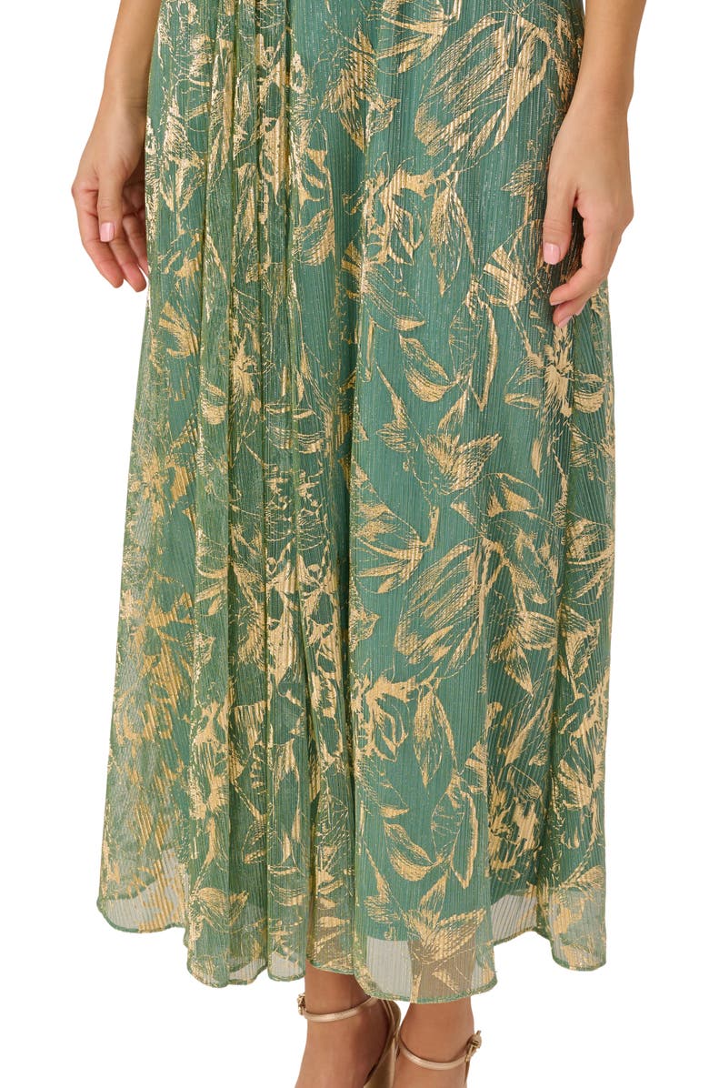 Adrianna Papell Metallic Leaf Crinkle Cocktail Dress, Alternate, color, 