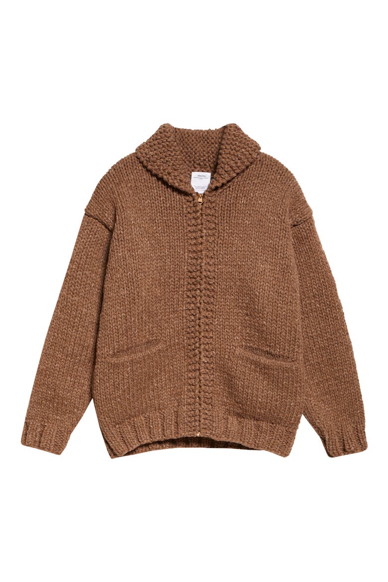 Hand Knit Full Zip Wool & Cashmere Cardigan, Alternate, color, BROWN