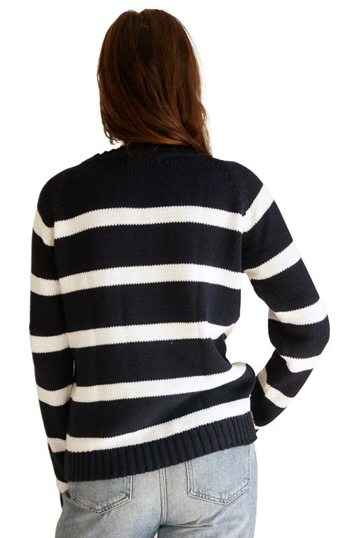 Paneros Clothing Sloane Stripe Cotton Crewneck Sweater In Midnight Navy Stripe