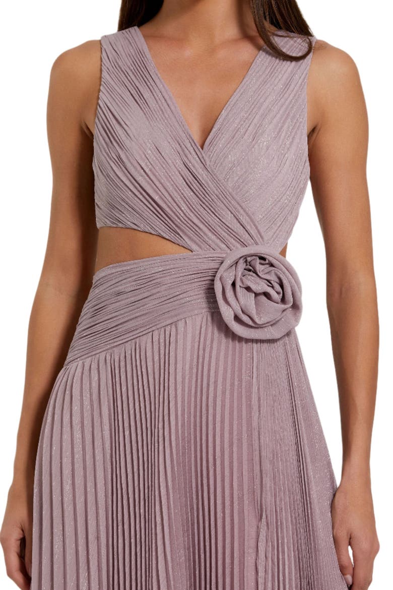 Ruched Chiffon Sleeveless Gown With 3D Flower, Alternate, color, Vintage Lilac