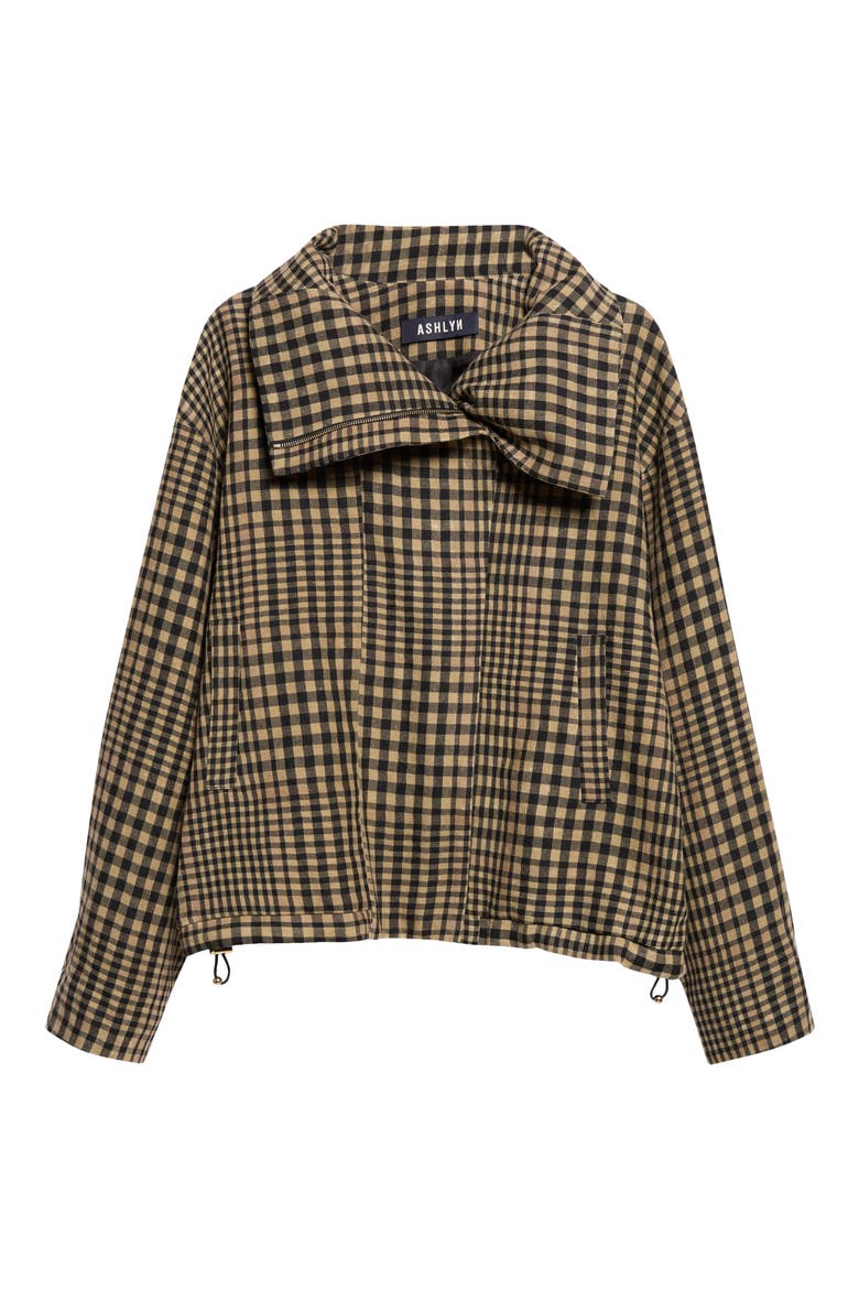 Dana Plaid Blouson Linen & Wool Jacket, Main, color, TAN