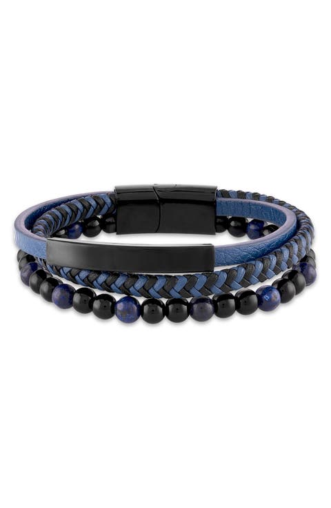 Men's Onyx Beaded Braided Leather Bracelet