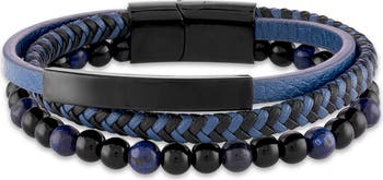Men's Onyx Beaded Braided Leather Bracelet