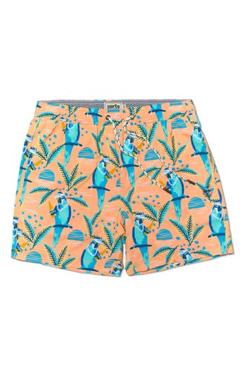 Party Pants Nice Birdie Swim Trunks In Coral